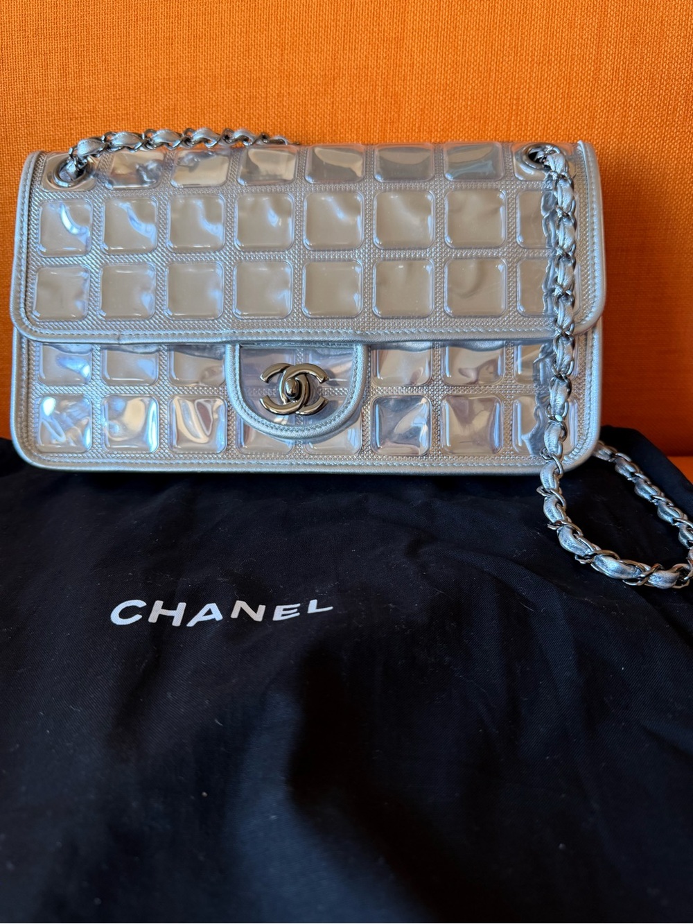 Vintage 2008 classic CHANEL Silver Patent Quilted Flap Shoulder Bag - Picture 2 of 16